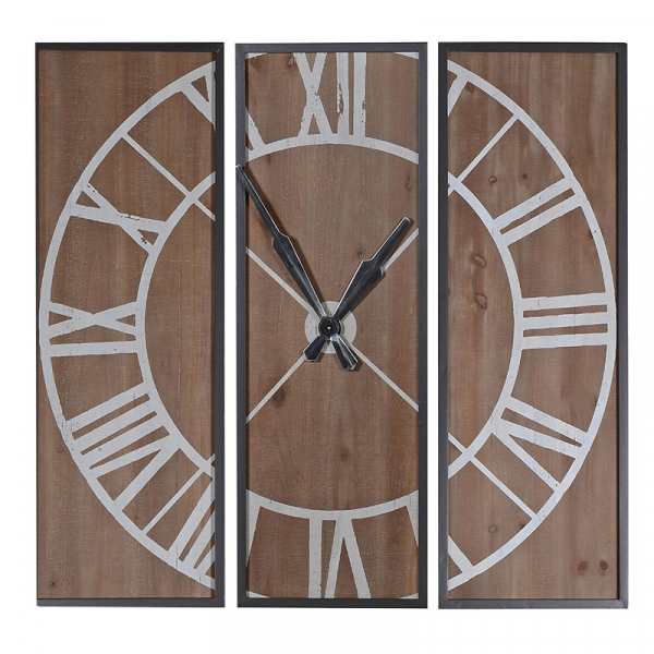 3 Section Wood Wall Clock
