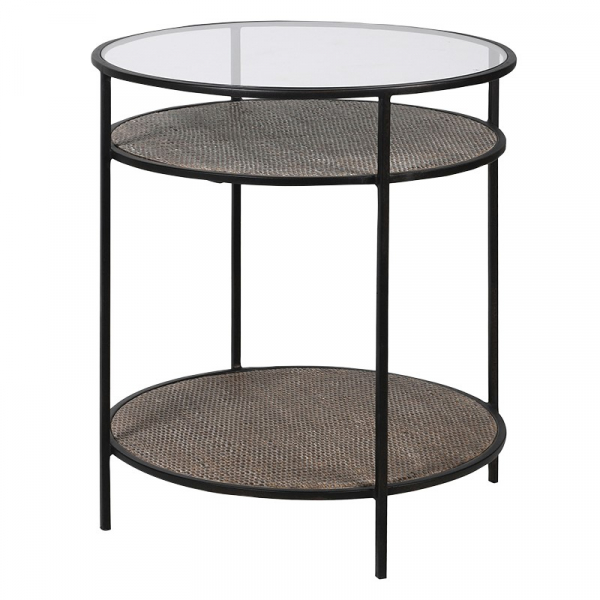 Glass Top Side Table with Shelf