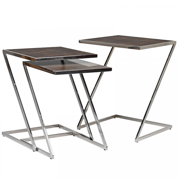 Set of Three Stainless Steel Tables with Glass